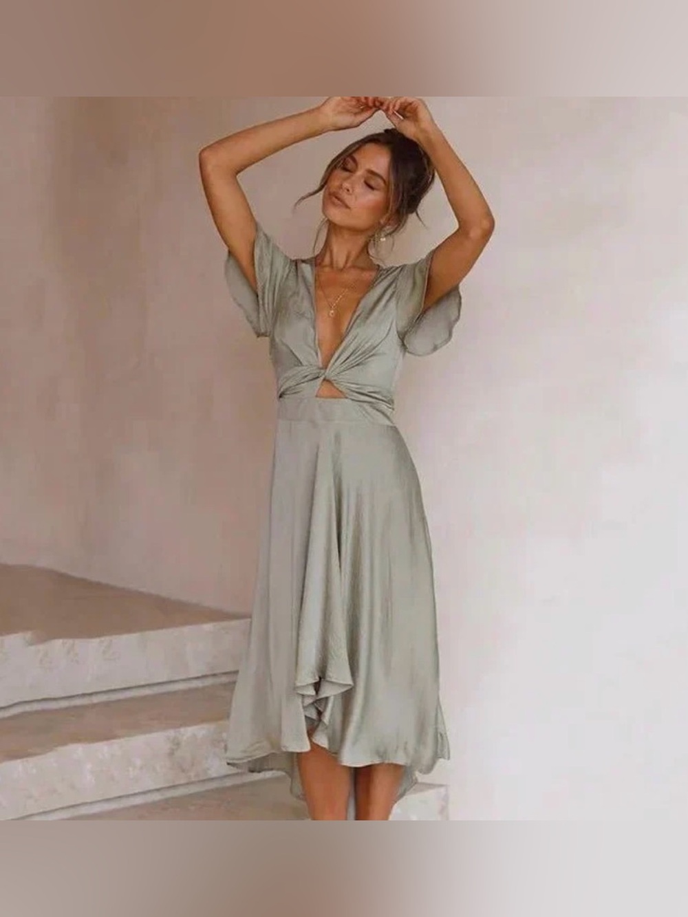 Kate & Wendy MIDI DRESS – WRAP FLUTTER-SLEEVE MIDI Green Small
